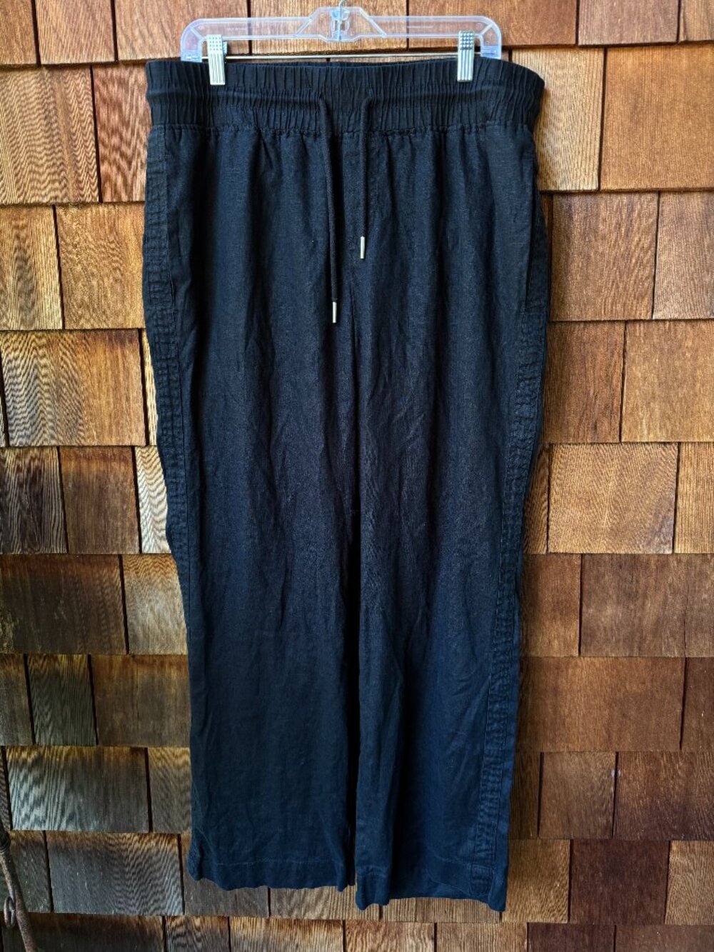 Quince Black Linen Elastic Waist Pants in Women's X-Large